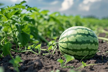 Green Watermelon growing in the garden