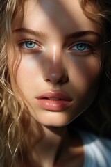 Fototapeta na wymiar Portrait of a young blonde woman with blue eyes