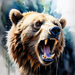 Portrait of a growling bear  - obrazy, fototapety, plakaty