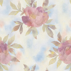 seamless pattern, delicate peony flowers with on an abstract background