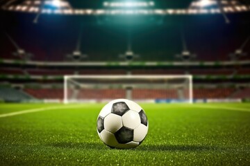 Close-up of a soccer ball on the stadium grass