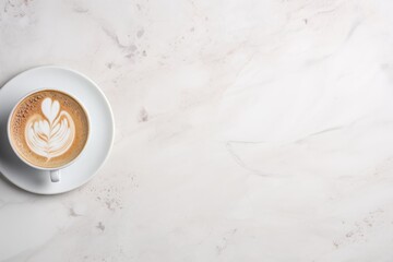 A Cup of Arabian Hot Latte Art Coffee on Marble Flat Surface gray and white Background