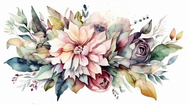Watercolor style colorful floral background. flower bouquet in watercolor style