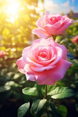 Glowing Pink Rose Buds in Sunlight