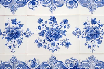 Gordijnen Typical old tiles of Portugal, detail of a classic ceramic tiles azulejos © o1559kip