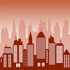 Obraz premium Business district illustration in monochrome orange style. City downtown buildings design. Urban area. Stock vector illustration