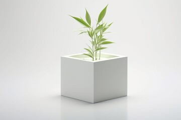 Small potted plant on white background,