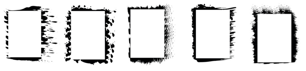Grunge backgrounds frames set. Empty brush paint ink in square frame. Vector illustration.