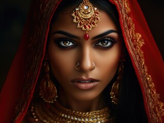 Stunning Indian bride face,  red saree