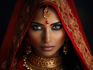 Stunning Indian bride face,  red saree