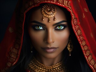 Stunning Indian bride face,  red saree