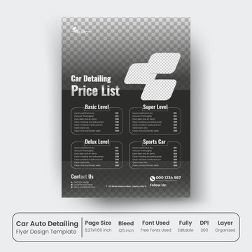 Auto detailing mobile service price list rental flyer design.