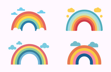 Colored rainbows vector illustration Set, Colourful boho rainbow icon bundle