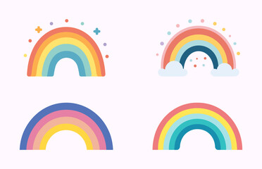 Colored rainbows vector illustration Set, Colourful boho rainbow icon bundle