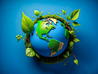 green planet earth with leaves,earth day 