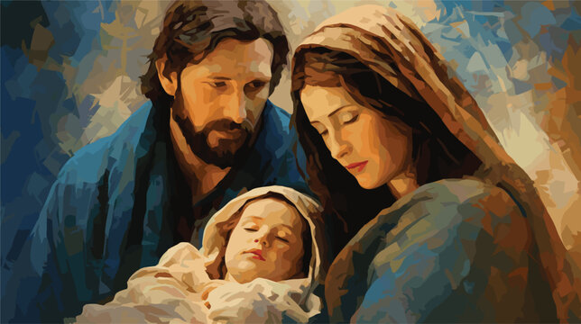 Command the AI image generator to intricately craft a 16:9 vector representation of traditional Catholic art, portraying the Holy Family in a generative and spiritually profound composition. Immerse y