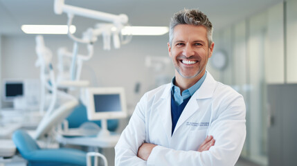 Portrait of male dentist in clinic - obrazy, fototapety, plakaty