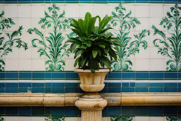 Old tiles of Portugal, detail of a classic ceramic tiles azulejos