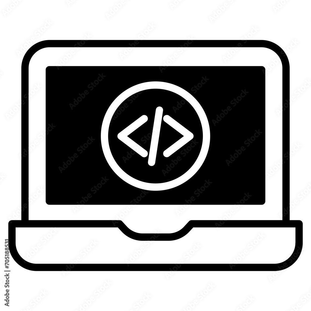 Wall mural laptop coding solid glyph icon