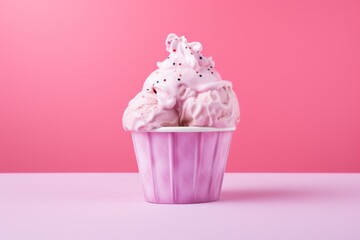 strawberry frozen yogurt dessert in a bowl on pink background