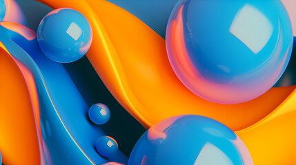 an abstract wallpaper of blue, orange and yellow, soft and rounded forms, soft atmospheric...
