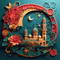 Free photo Ramadan Kareem illustration through Islamic background. AI generative image.