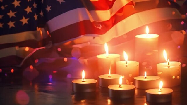 Featuring the USA Flag, Candles, We Will Never Forget Honoring 9/11 Remembrance Day Patriot Day Tribute	
