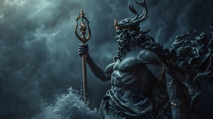 Der griechische Gott Poseidon: Beherrscher der Meere und Gewässer - obrazy, fototapety, plakaty