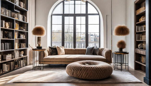 Bookish Retreat: A Tufted Sofa Nook with Arched Window Panache
