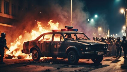 Burning Police Car generative AI 