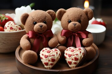 Hearts and chocolate bears make it special. A sweet treat to share and celebrate happiness. 
