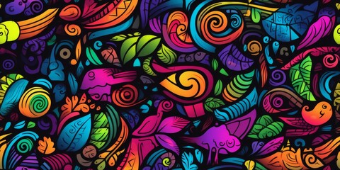 Colorful abstract doodle seamless pattern, wallpaper background.