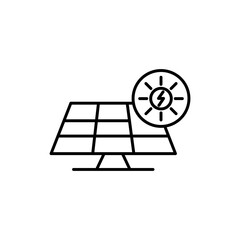 Renewable Solar Line Icon. Solar energy panel icon in black and white color.