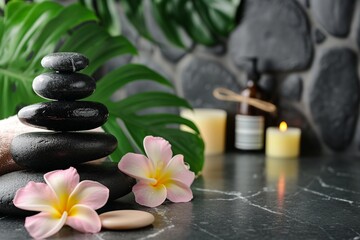 Tranquil Spa Setting with Massage Stones, Soaps, and Candles