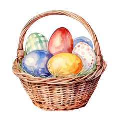 watercolor painting of easter egg on basket vector