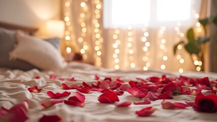 Romantic Bedroom Ambiance with Rose Petals

