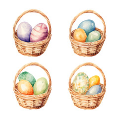 watercolor painting of easter egg on basket vector