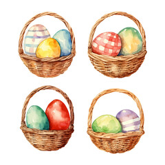 watercolor painting of easter egg on basket vector