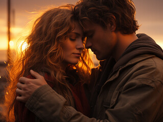 couple kissing at sunset