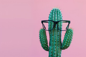 Funny cactus with glasses on a coloured background