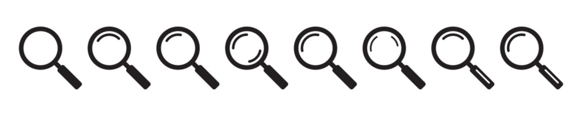 Magnifying glass icon, vector magnifier or loupe sign. Web search icon.