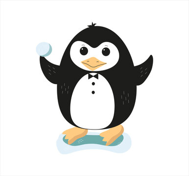 Cute little penguin. Vector flat cartoon illustration isolated on white. Character, Antarctic animal, Polar bird. World Penguin Day. Vector illustration on isolated background.