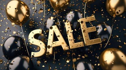 Golden Elegance Sale: Embrace luxury with our 3D SALE banner featuring a golden touch. Balloons, confetti, and a touch of opulence create a shopping experience like no other