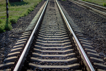 Obraz premium Railroad tracks and sleepers in the steppe
