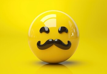 A happy and laughing emoticon with a mustache. Social media and communications concept. Abstract emotional face. Facial expression. Sphere. Illustration for banner, poster, cover, brochure, etc