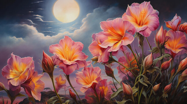 Beautiful and enchanting flowers in the magic natural wonderful forest