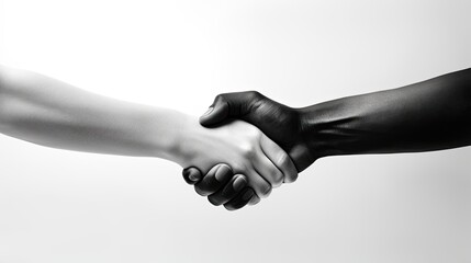 A handshake between a black person and a white person. The concept of racial unity. Illustration for cover, card, postcard, interior design, banner, poster, brochure or presentation.