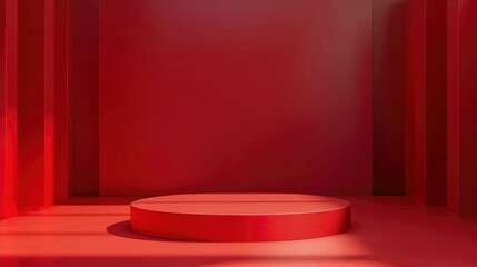 abstract red background with empty stage Cylinder podium display, showcase for product presentation