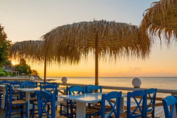 Outdoor cafes and restaurants on the Black sea coast in old town of Nessebar. Sea resort in Bulgaria © johnkruger1