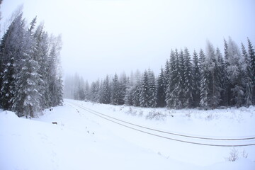 Wide angle winter shot in sudety mountains